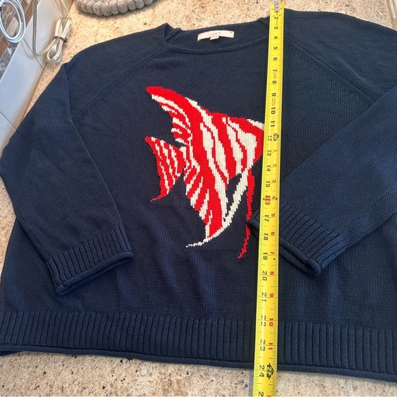 LOFT Navy Knit Sweater With Red Fish Size Large Nautical - Picture 8 of 9